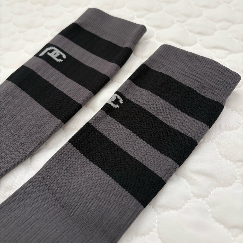 Black and grey stripes: knee high compression socks